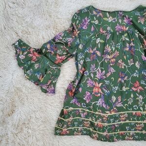 Vintage America, Deep Green, Colorful Floral, Pullover Blouse